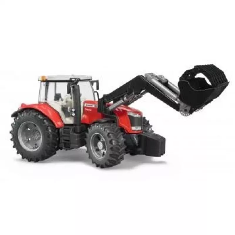 Trator de brinquedo BRUDER Massey Ferguson 7624 com pá frontal, vermelho, para crianças a partir dos 3 anos