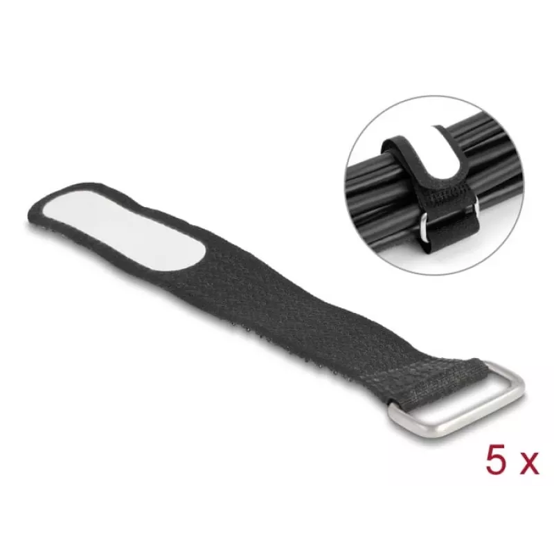 Suporte para abraçadeiras de cabos DeLOCK 19603 fecho de velcro preto 127x20 mm 5 unid.