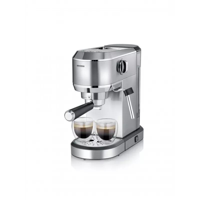Máquina de café expresso SEVERIN Newspresa KA 5997 — semiautomática, depósito de água de 1 l, 1350 W, café moído, preto/aço inoxidável escovado/cromado