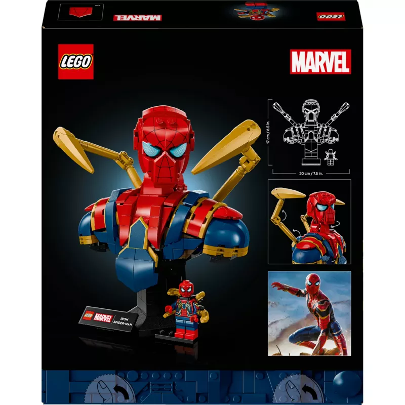 Busto de colecionador LEGO Marvel Iron Spider-Man 76326, 379 peças, modelo de exposição 18+, 170×200×110 mm