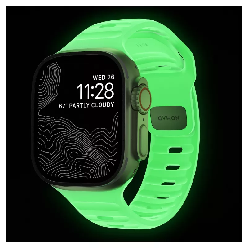 Pulseira Nomad Sport Band verde-clara de borracha — largura 21,5 mm, pulso 160–195 mm