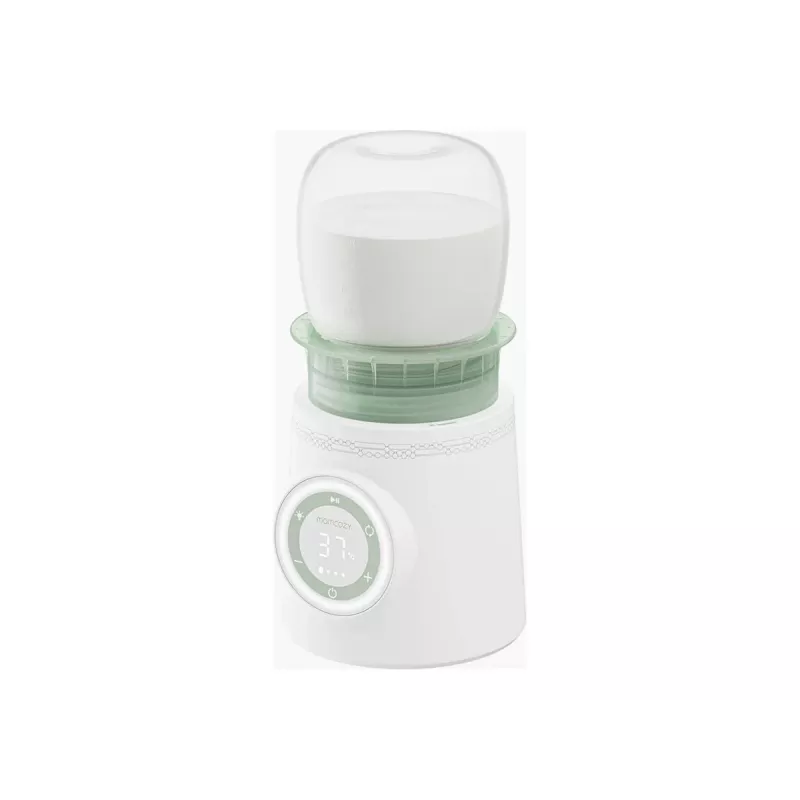 Aquecedor de biberões Momcozy MW003-WH12BA-A — bateria 80W, controlo tátil, verde/transparente/branco