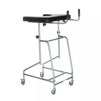 Andarilho de apoio de quatro rodas VITEA CARE VCBK2A com estrutura de aço ajustável em altura e dobrável, travões, 4 rodas de borracha, carga máx. 125 kg