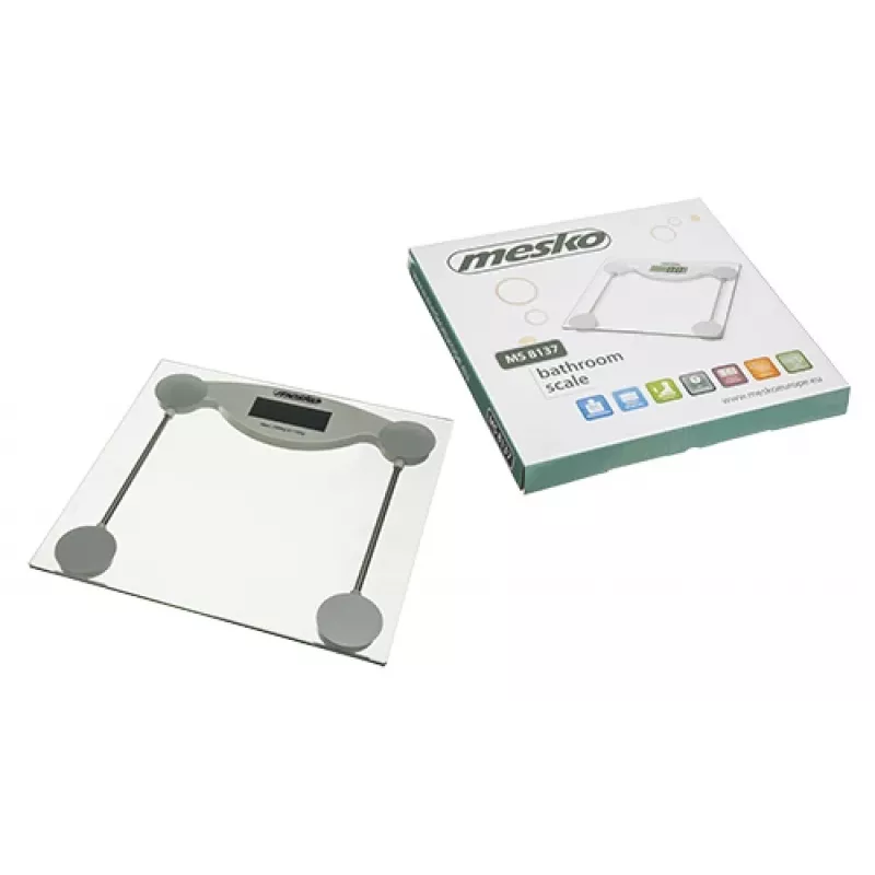 Balança de pessoa eletrónica Mesko MS 8137 — capacidade 150 kg, precisão 100 g, branco/transparente