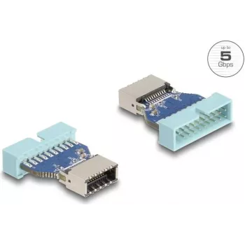Adaptador USB DeLOCK barra de pinos (macho) para fêmea USB Type-E interna, 5 Gbit/s, azul