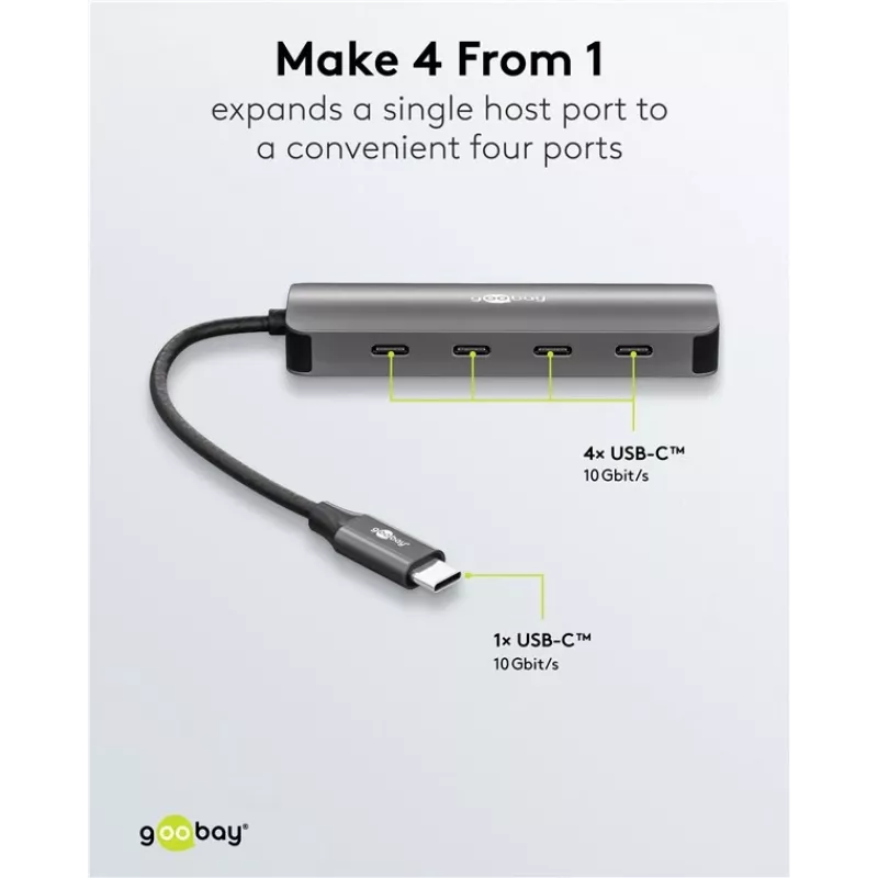 Goobay hub USB slim de 4 portas USB-C macho 10 Gbit/s - -ficha> 4x (76565)