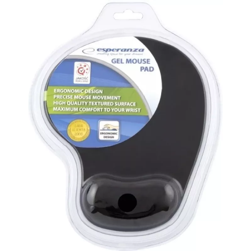Tapete de rato ESPERANZA EA137K, preto, com apoio de gel para o pulso, base antiderrapante, utilização universal