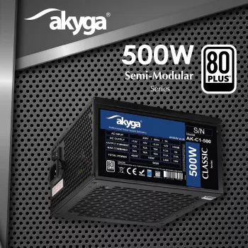Fonte de alimentação ATX Akyga Classic AK-C1-500 500 W, 80 PLUS, PFC ativo, ventoinha de 120 mm