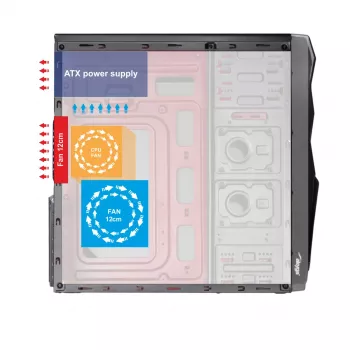 Caixa de PC Midi-Tower Akyga AK939BL, ATX / Micro-ATX / Mini-ITX, 2x USB 2.0, sem fonte de alimentação, preto
