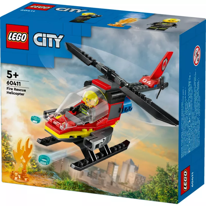 LEGO City Helicóptero dos Bombeiros 60411 Brinquedo de construção, 85 peças, pás do rotor giratórias, 1 minifigura, idade 5+ (220×90×60 mm)