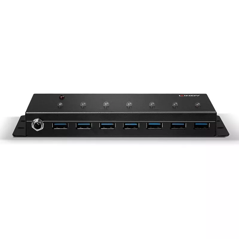 Hub USB 3.0 Lindy 7 portas metal, USB 3.2 Gen 1 (3.1 Gen 1) Type-A, 5000 Mbit/s, preto, 0,8 m, 185 mm, 75 mm