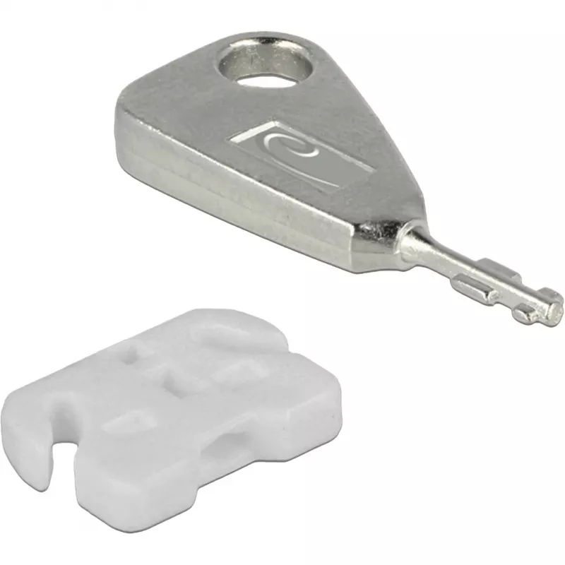 Conjunto de bloqueadores de porta USB para conector fêmea USB-A, fecho de encaixe Branco/Prateado, 5x bloqueadores de porta USB, 2x chaves