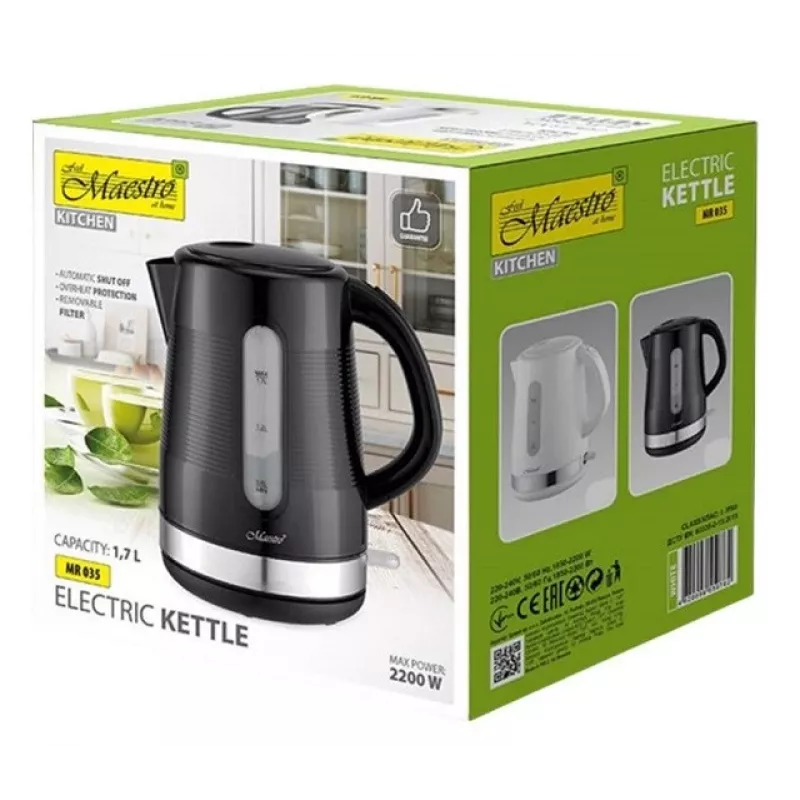 Maestro MR-035-BLACK chaleira elétrica, 1,7 l, preta