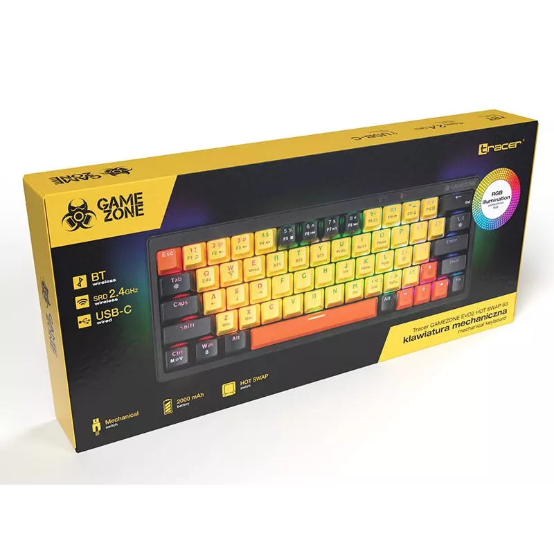 Teclado mecânico Tracer Gamezone EVO2 Hot Swap 63 (amarelo)