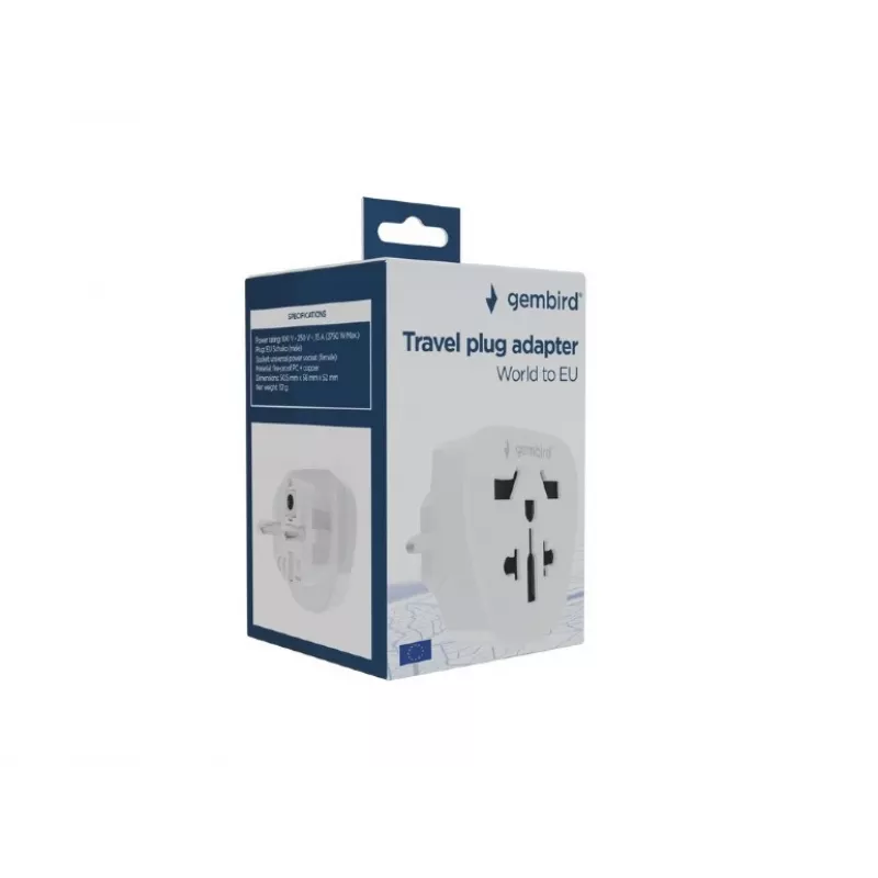Adaptador de tomada de viagem GEMBIRD A-AC-EUMINTF — universal para UE, 15A