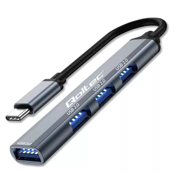 Hub USB QOLTEC 53792, USB-C 3.1 para 4 portas (USB 3.0 x1, USB 2.0 x3)