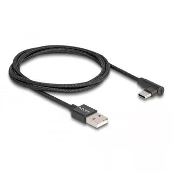 Cabo USB 2.0, ficha USB-A > ficha USB-C (preto, 1 metro, revestido, 90° angular)