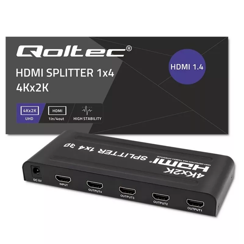 Qoltec 51798 Splitter HDMI ativo 4 x HDMI 4K x 2K | 3,4 Gbit/s