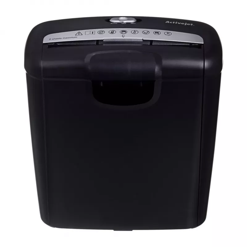 Destruidora de papel Activejet ASH-0601S, P-2, 10 l, corte em tiras 6 mm, 6 folhas, preto.