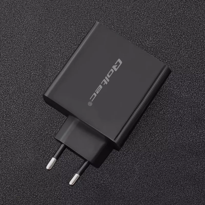 Qoltec 51716 carregador de parede 63 W, USB-C PD + USB QC 3.0, 5-20 V 1,5-3 A, preto