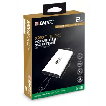 Emtec X210 Elite Pro SSD portátil 1TB, USB 3.2 Gen 2, branco