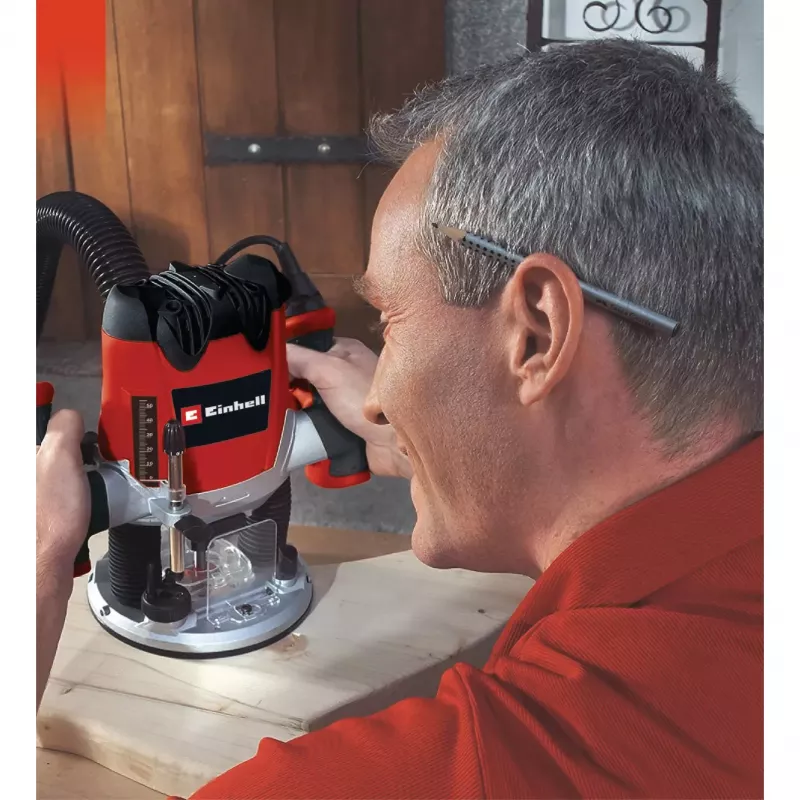 Fresadora Einhell TE-RO 1255 E - 1200 W - Ø 6 e 8 mm - Regulação de velocidade - Guia paralelo - Adaptador de aspiração - incl. acessórios