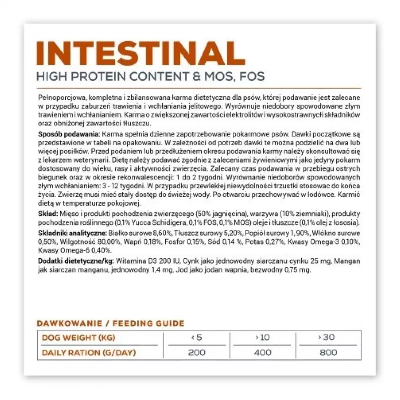 Comida húmida para cães VETEXPERT Veterinary Diet Intestinal 400 g, aves, sem cereais, para recuperação após cirurgias digestivas