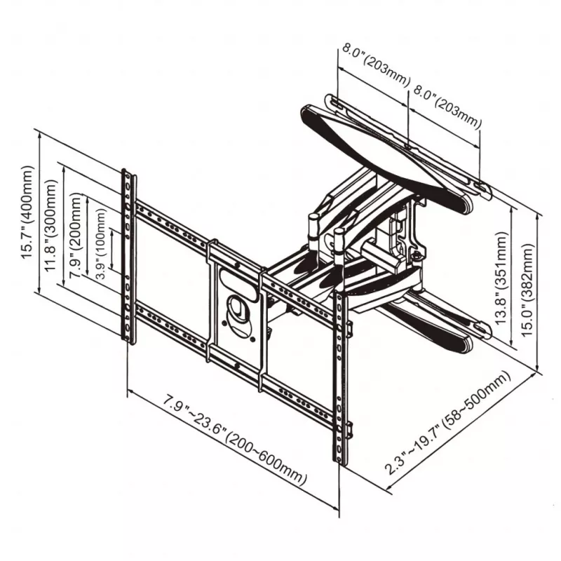Suporte de TV LCD/LED GART 40-75 45 kg ajuste vertical/horizontal 58-380 mm VESA máx. 600x400