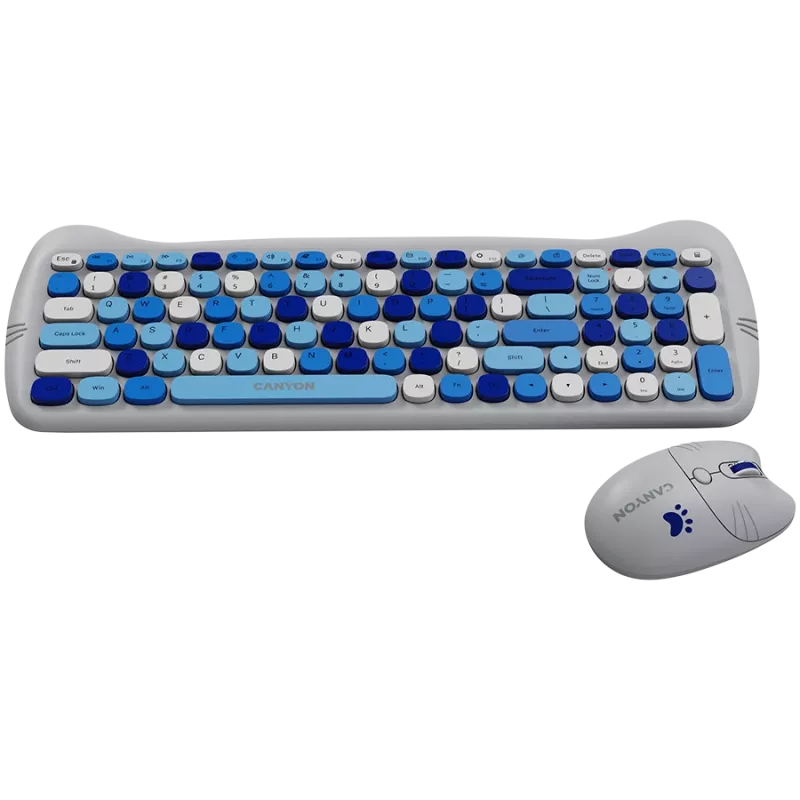 Conjunto de teclado e rato sem fios CANYON HSET-W6 Kitty Edition AAA AA azul