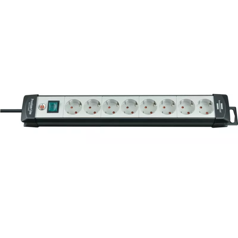 Régua de tomadas Brennenstuhl Premium-Line 8 tomadas preta/cinza-claro Premium-Line 8 tomadas preta/cinza-claro, cabo de 5 m H05VV-F 3G1,5, com interruptor, barra
