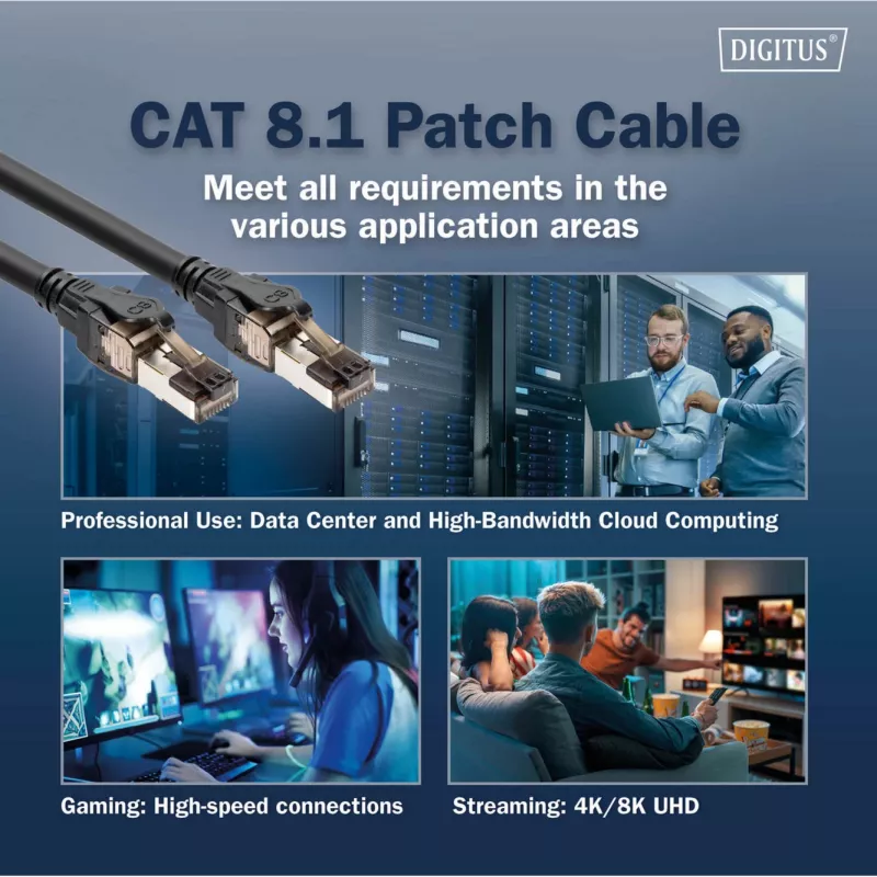 Digitus DK-1843-005 CAT 8.1 S/FTP cabo de rede 0,5 m, preto