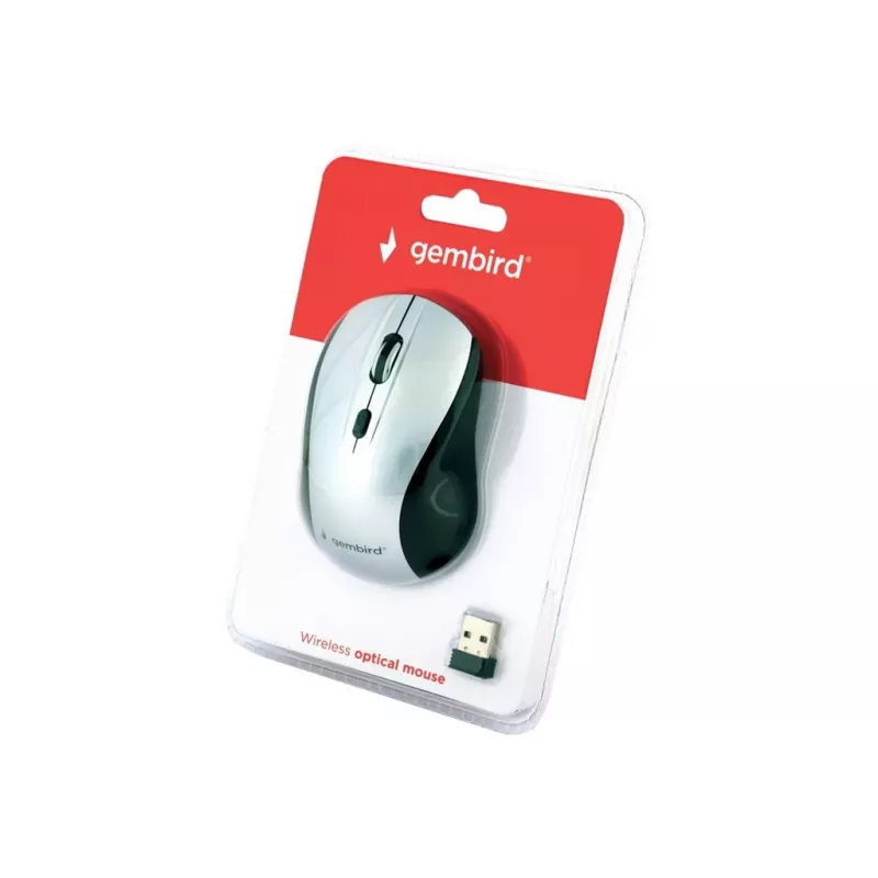 Rato ótico sem fios Gembird MUSW-4B-02-BS, RF, ambidestro, 1600 DPI, 4 botões, prateado/preto