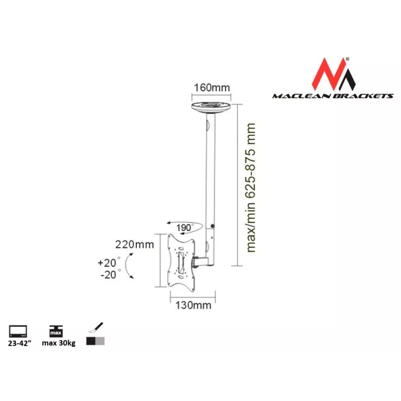 Suporte de teto ajustável Maclean MC-504A S 23-42 30kg
