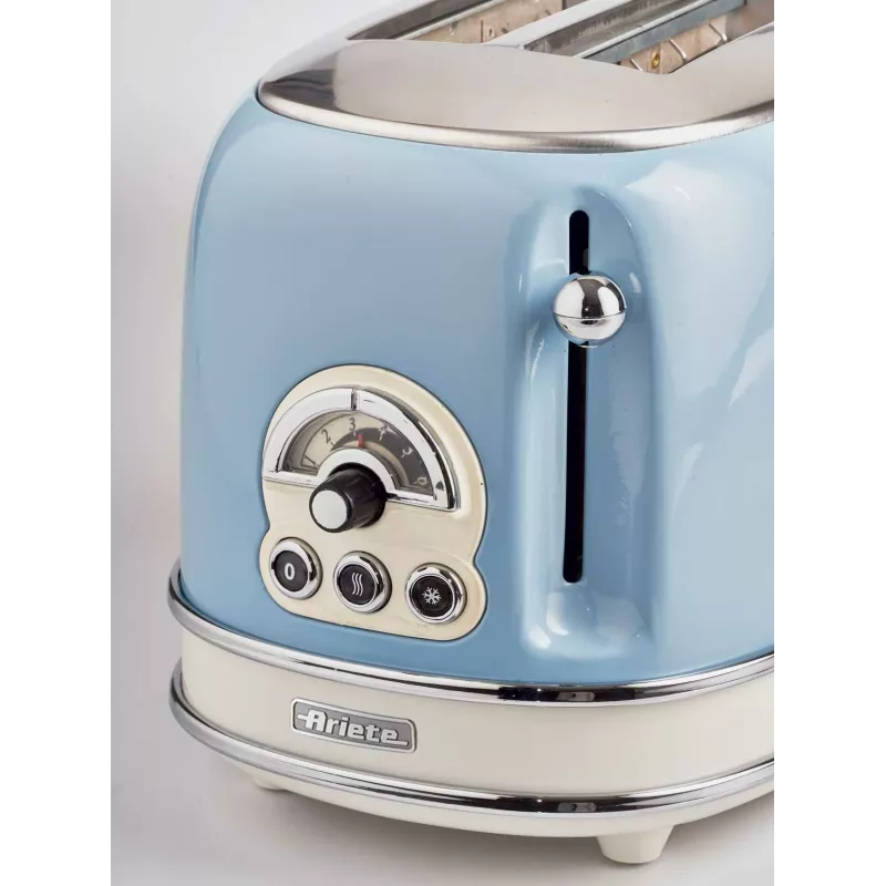 Torradeira Ariete 155 Design 2 fatias com cestos para sanduíches, 6 níveis de tostagem, 810 W, caixa em aço inoxidável, gaveta de migalhas removível, azul pastel