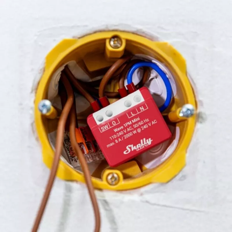 Atuador de medição e comutação Shelly Qubino Wave 1PM Mini Z-Wave vermelho
