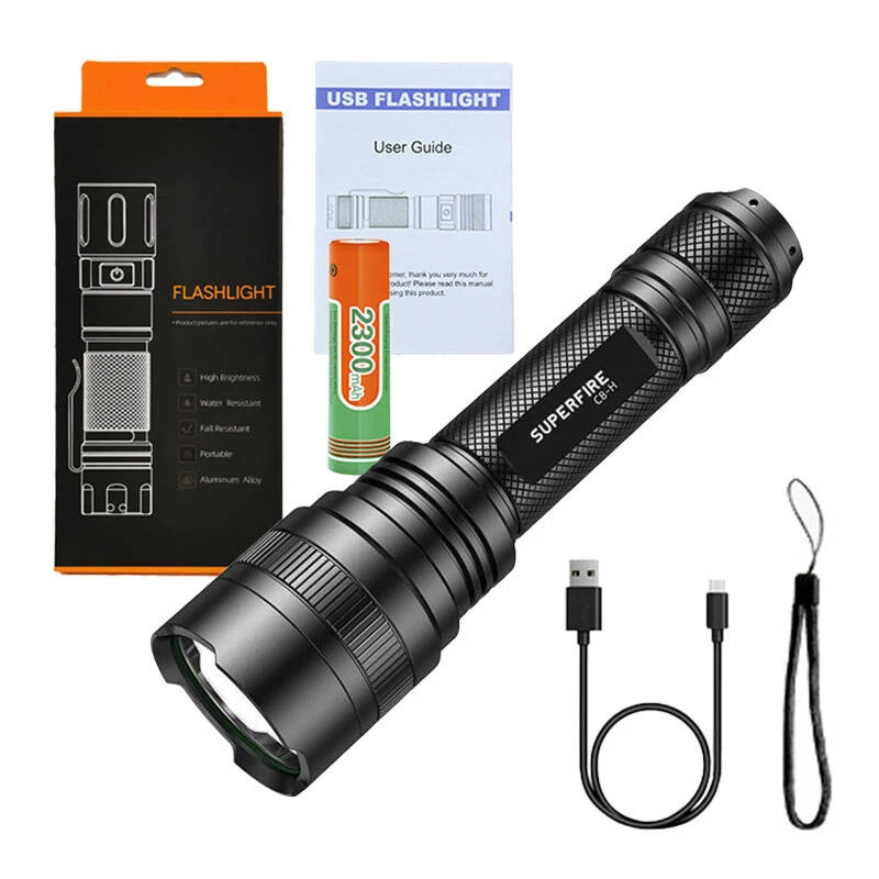 Lanterna Supfire C8-H — 1200 lm, recarregável por USB, alcance de 250 m