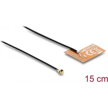 Antena DELOCK 2,4 GHz ficha I-PEX MHF® I omnidirecional 2–3 dBi com cabo FPC de 15 cm para montagem interna adesiva