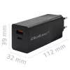 Carregador Qoltec 52382 GaN POWER PRO | 1xUSB Type C | 1xUSB A | 100W | 5-20V | 1.5-5A | PD | preto
