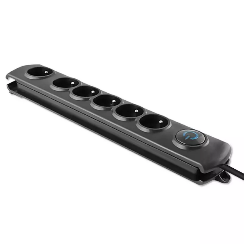 Proteção contra sobretensões Qoltec 50112 preto 6 tomadas AC 230V 3m