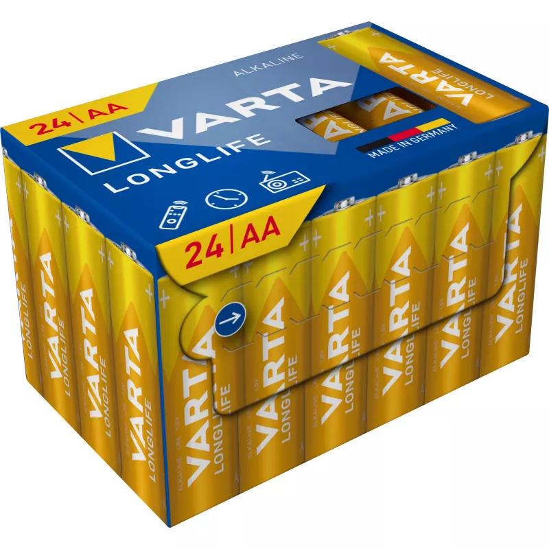 Varta Longlife AA (Mignon) LR6 pilhas alcalinas 4106301134, 1,5 V, Cube embalagem de 24 un.