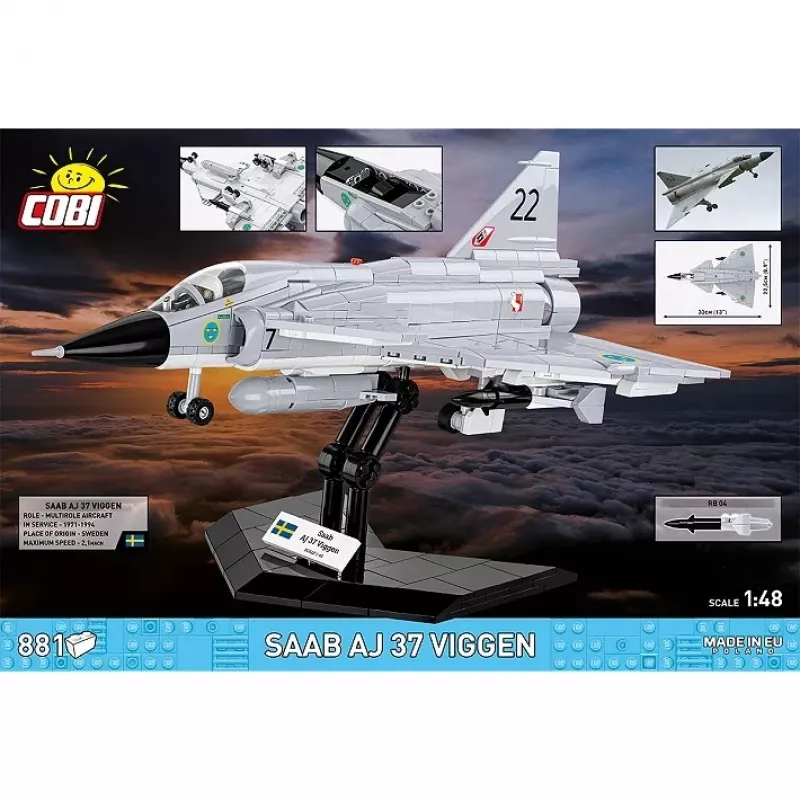 Conjunto de construção Cobi Blocks Saab AJ 37 Viggen 881 peças