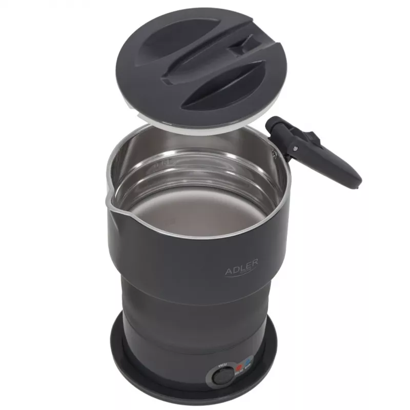 Chaleira elétrica Adler AD 1377G, capacidade 0,6 L, 600 W, cinzento, plástico/silicone/aço inoxidável