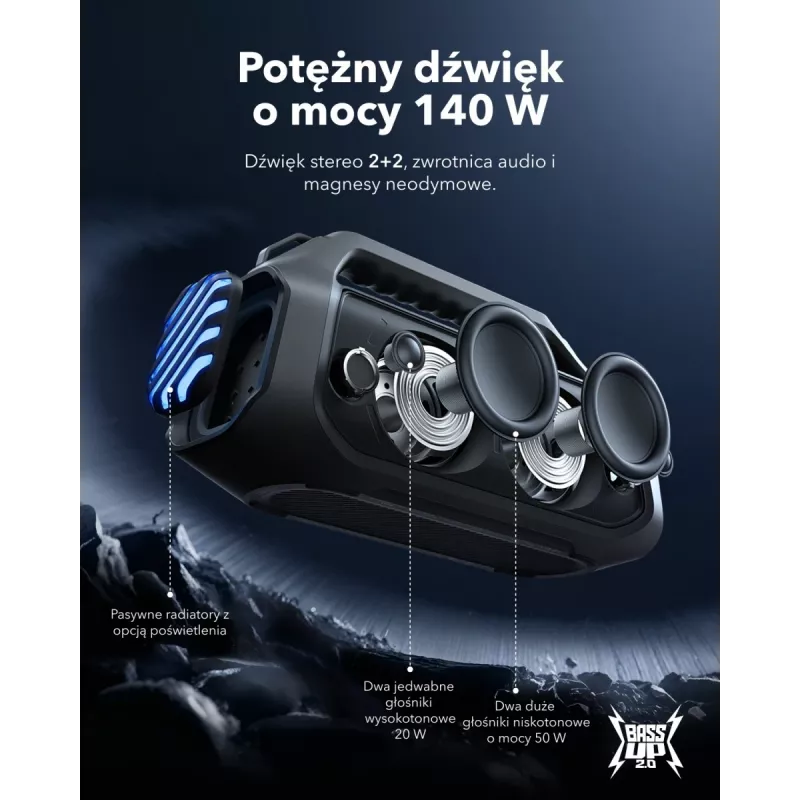Sistema de altifalantes portátil 2.1 Anker Soundcore Boom 2 Plus 140 W