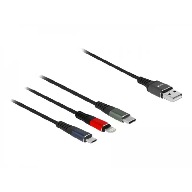 Delock - cabo Lightning, apenas para carregamento - USB macho para Micro-USB Type B, Lightning, USB-C macho - 1,0m - preto (87277)