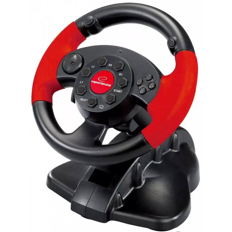 Volante ESPERANZA EG103 Comando de jogos — PC/PS2/PS3, 13 botões, vibração, sensor de aceleração, preto/vermelho