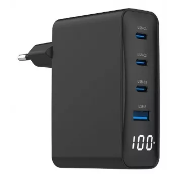 Carregador Gembird TA-UC-PDQC100LCD-01-BK para dispositivos móveis, portátil, smartphone, preto, carregamento rápido AC, interior