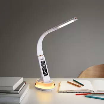 Candeeiro de secretária Hawk HW-LAMP05 branco LED ajustável — candeeiro de trabalho LED compacto com braço ajustável