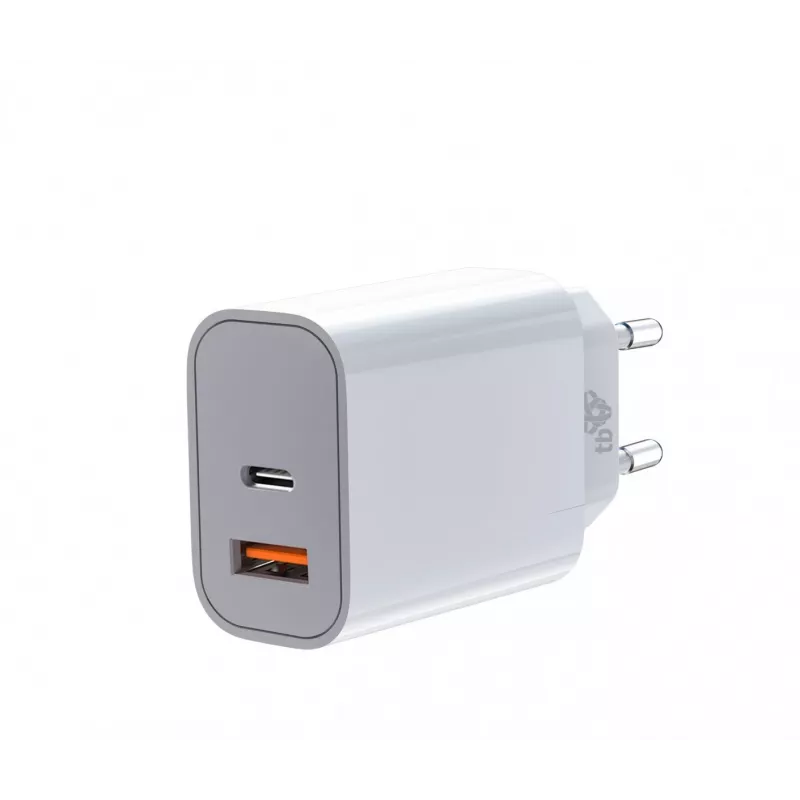 Carregador universal 2x3A USB C + USB A Power Delivery Branco
