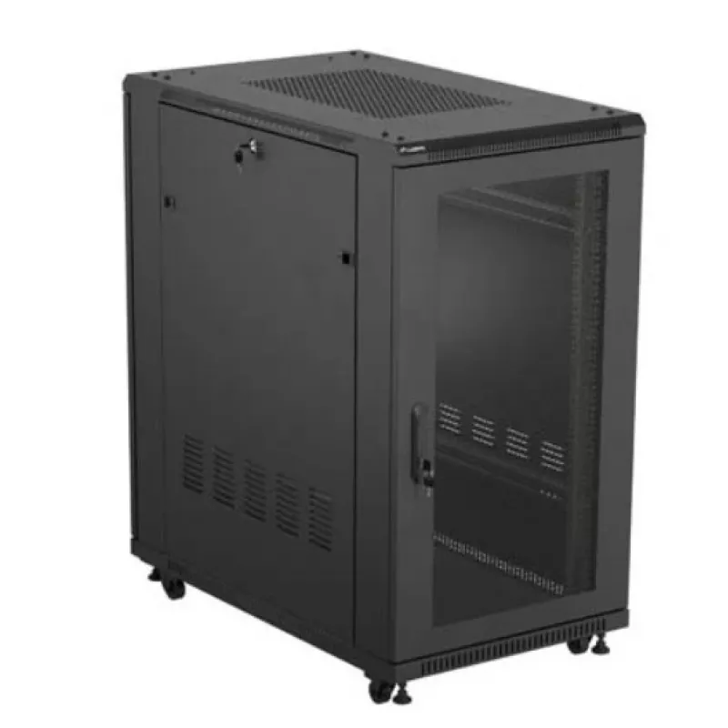 Armário rack 19 polegadas LANBERG FF01-6022-23B, 22U, 600×1000 mm, preto, portas perfuradas