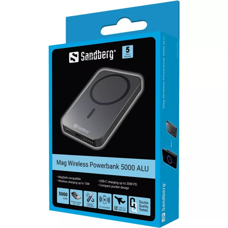 Powerbank portátil Sandberg Mag Wireless Powerbank 5000 ALU, 5000 mAh